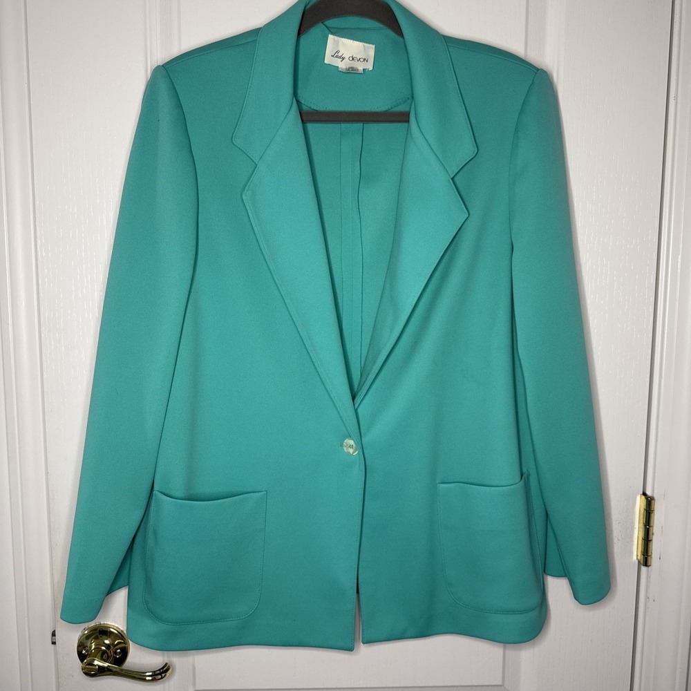 Vintage Lady Devon Teal Aqua Blazer Jacket ILGWU Union Made USA 70s Retro